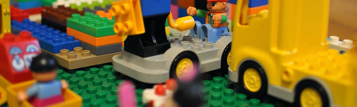 Close-up of the development area made of Lego