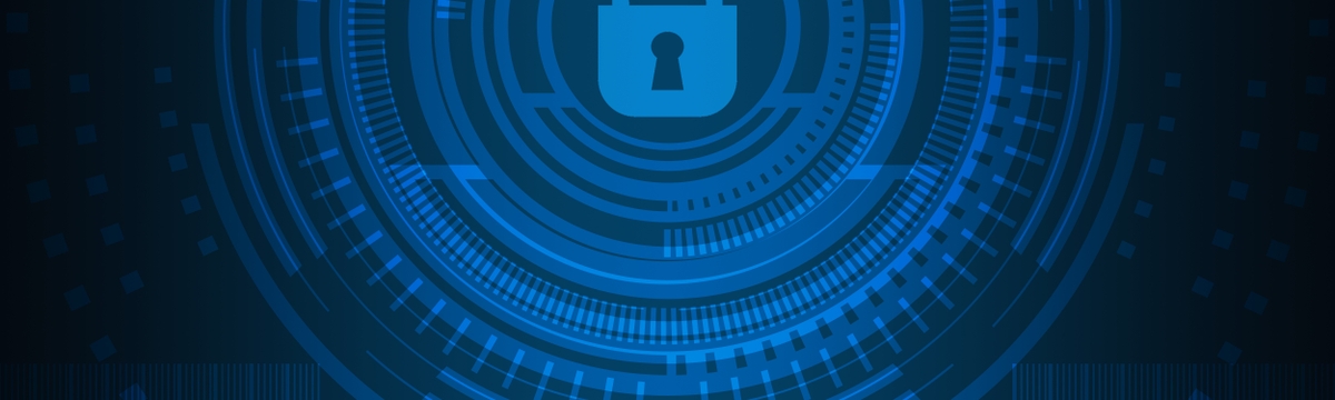 Lock icon surrounded by blue circles.