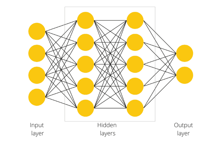 Neural network architecture containing input, hidden and output layers